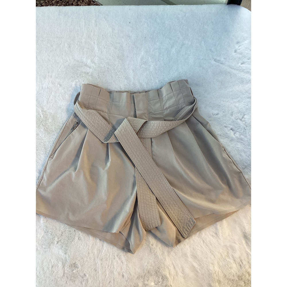 Athleta Skyline Short II Tan Beige Paperbag Waist Belted Shorts Womens Size 0